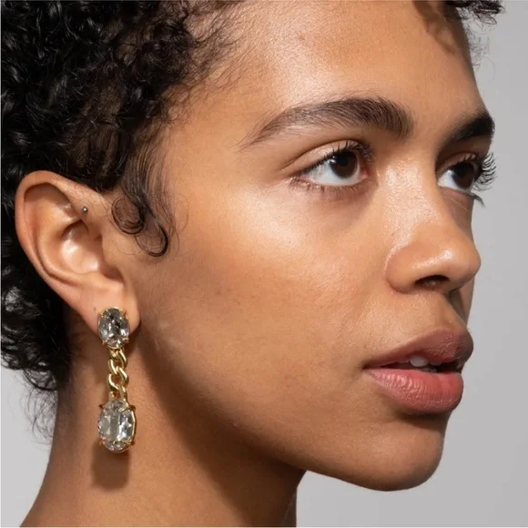 ALEXIS BITTAR • Bonbon Clear Crystal Drop Elegant Edgy Chain Drop Earrings - Picture 6 of 12